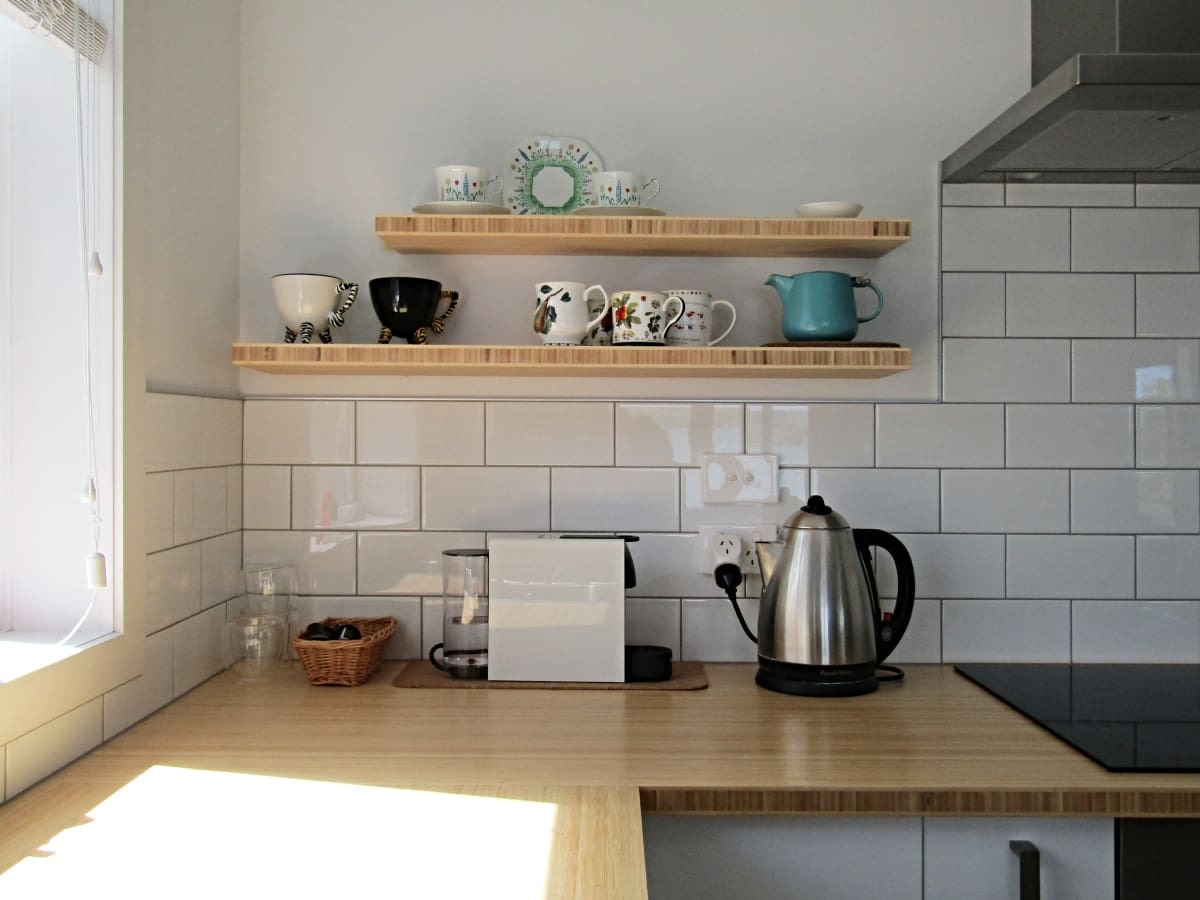 bamboo kitchen benchtop and shelves